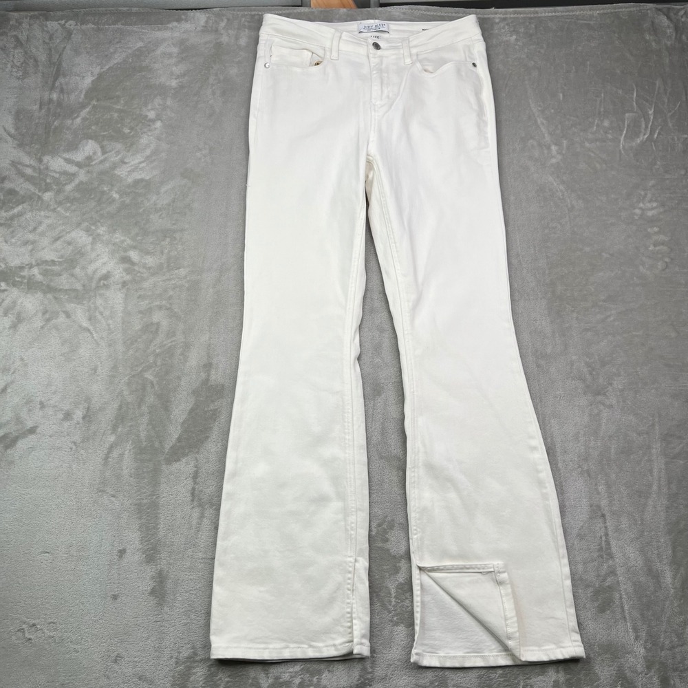 Judy Blue Bootcut Jeans Womens 11/30 White Solid Stretch Front Slit Hem Flare